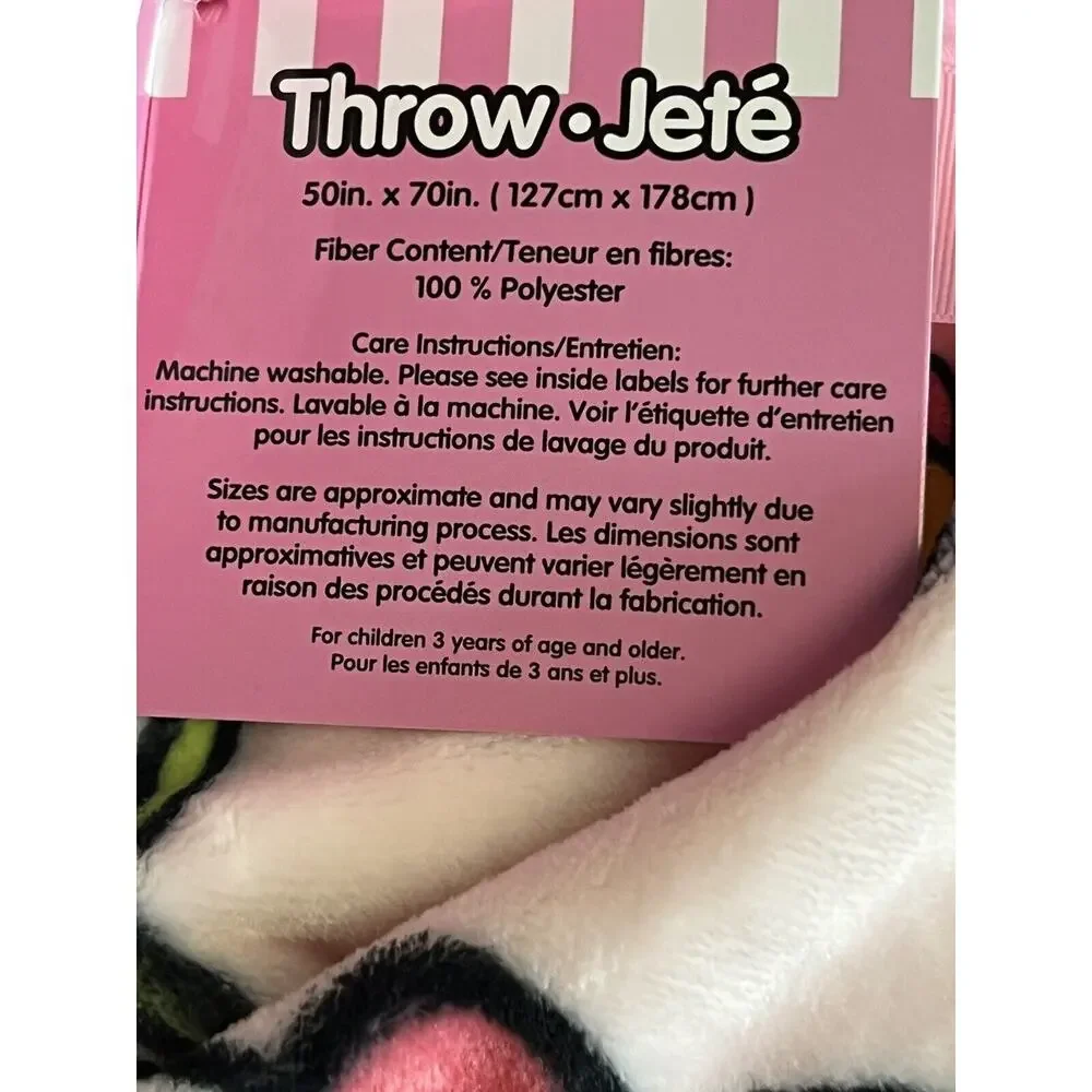 Hello Kitty Throw Blanket Spring Easter Flowers Pink Plush Fleece 50” X 70” PINK